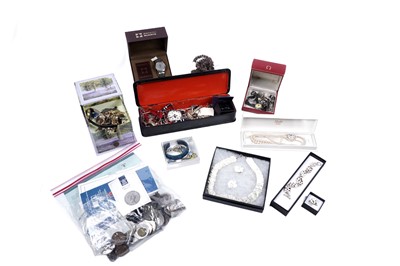 Lot 169 - A collection of costume jewellery, watches and coins