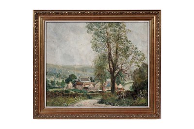Lot 1571 - John Falconar Slater - View of a farm from above | oil