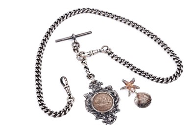 Lot 116 - A silver "Albert" watch chain; and a single silver earring