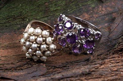 Lot 153 - A cultured pearl cluster ring; and an amethyst