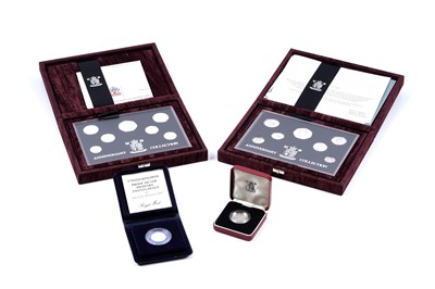 Lot 371 - Two Royal Mint sets of Anniversary silver proof coins and two others