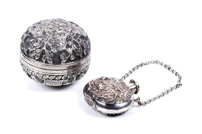 Lot 312 - An Chinese silver spherical pot; and a chatelaine scent bottle