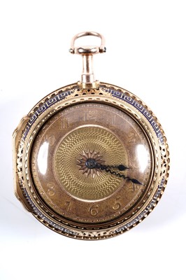 Lot 807 - Thomas Grignion, Covent Garden, London: a yellow gold and enamel pair-cased repeating pocket watch