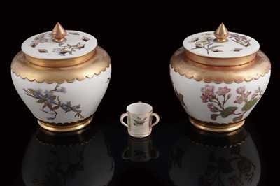 Lot 292 - A pair of lidded Royal Worcester potpourris; and a miniature Royal Worcester tyg