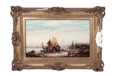 Lot 1561 - William Thornley - Harbour view with figures | oil
