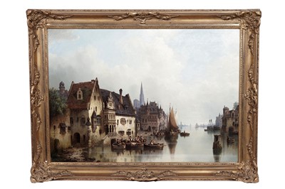Lot 247 - Ludwig Hermann - Dutch harbour scene | oil