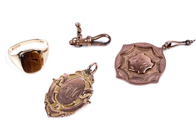 Lot 126 - Two 9ct rose gold fob medallions; and other items