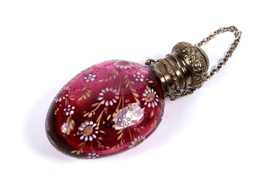 Lot 721 - A late 19th Century continental brass mounted ruby glass scent bottle