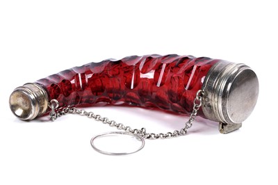 Lot 728 - A Victorian silver-gilt mounted cranberry glass scent bottle