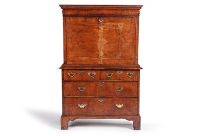 Lot 571 - A George II inlaid burr walnut and walnut secretaire abattant