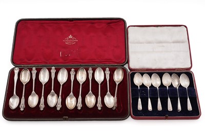 Lot 252 - A late Victorian cased set of eleven silver teaspoons; and another