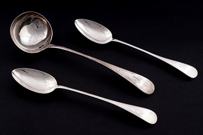 Lot 255 - A late Victorian silver soup ladle; and a pair of basting spoons