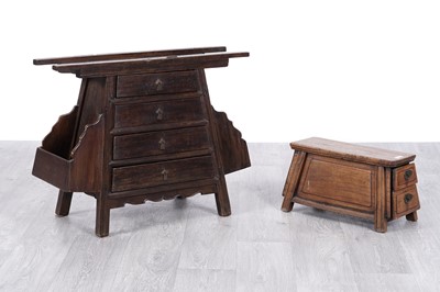 Lot 33 - A 20th Century elm Chinese barber’s cabinet; and one other similar