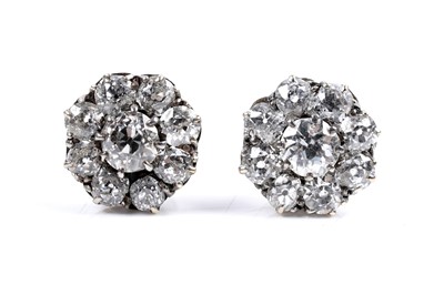 Lot 977 - A pair of Victorian diamond cluster earrings