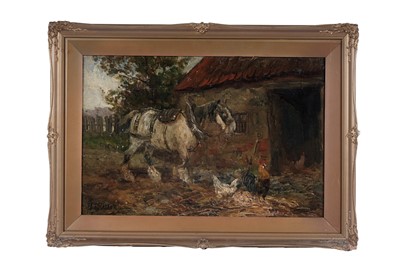 Lot 1615 - John Falconar Slater - A Shire Horse and Farmyard Chickens | oil