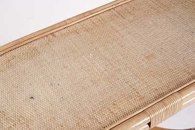 Lot 17 - A 20th Century bamboo and rattan table and tuck under chairs