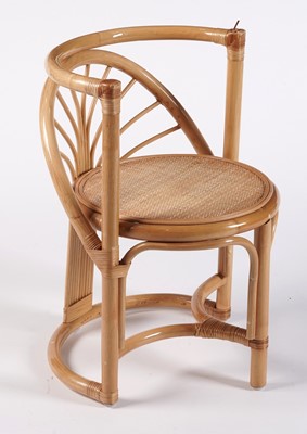 Lot 17 - A 20th Century bamboo and rattan table and tuck under chairs