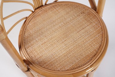 Lot 17 - A 20th Century bamboo and rattan table and tuck under chairs