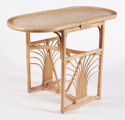 Lot 17 - A 20th Century bamboo and rattan table and tuck under chairs