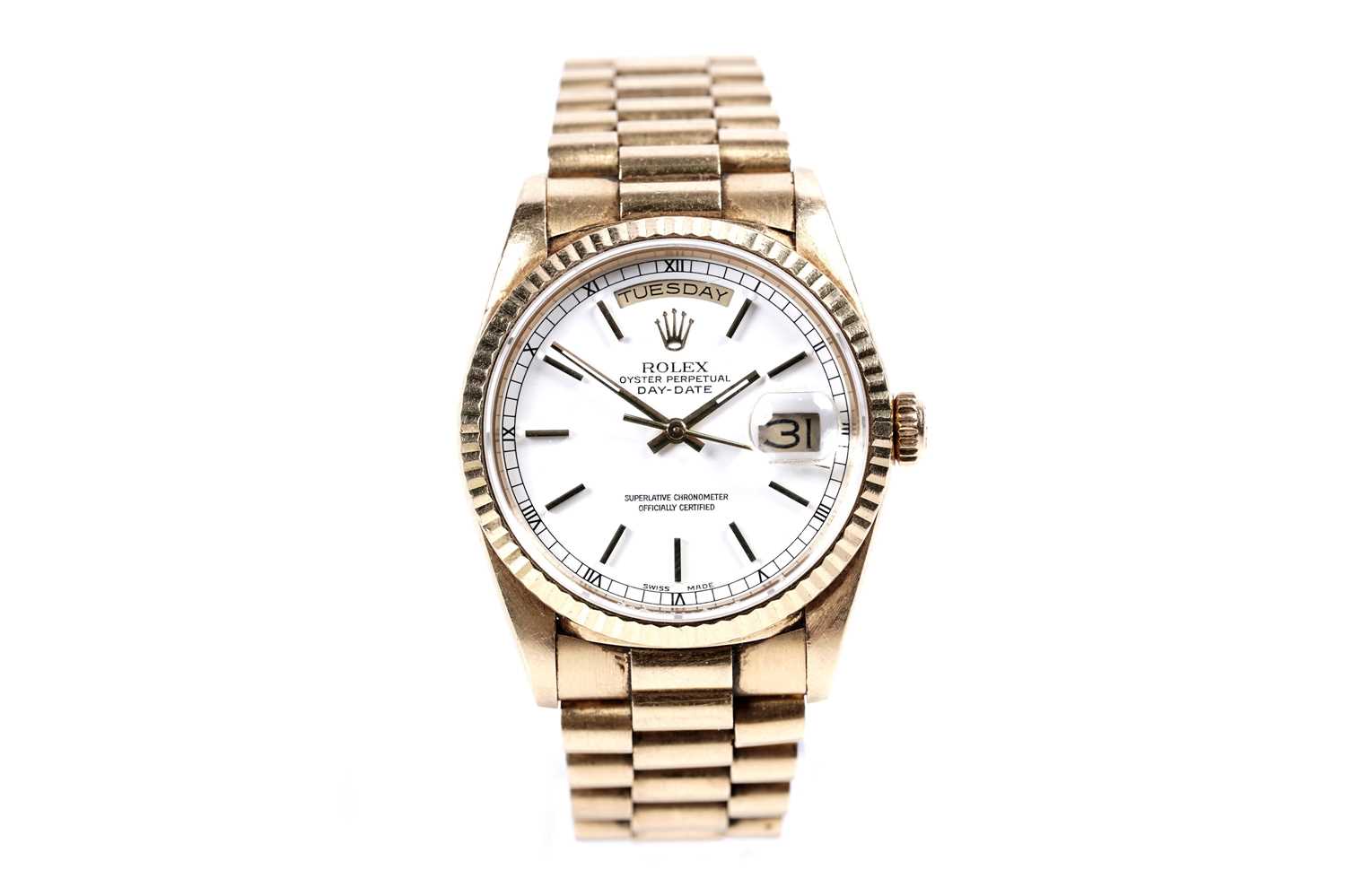 Lot 760 - Rolex Oyster Perpetual Day-Date: an 18ct yellow gold automatic superlative chronometer wristwatch
