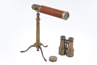 Lot 378 - A Lincoln of London 19th Century brass three drawer telescope; and a pair of brass binoculars