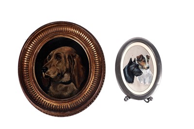 Lot 1529 - 20th Century - Two canine miniatures | gouache on silk, and oil on board