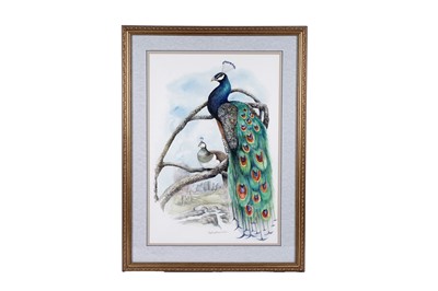 Lot 1682 - Daphne Harrison - A Peacock and Peahen | watercolour