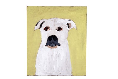Lot 1503 - Earl Swanigan - Staffy on Yellow | acrylic