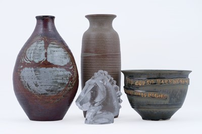 Lot 346 - A collection of studio pottery; and a Pukeberg glass bust of a horse’s head