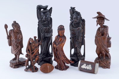 Lot 239 - A collection of Oriental root wood figures; and other items