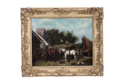 Lot 1589 - 19th Century British School - Building a Hayrick | oil