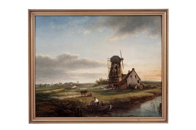Lot 1590 - Dutch School - Pastoral Scene with Windmill | oil