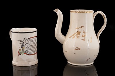 Lot 438 - A Sunderland mug; and a creamware coffee pot