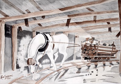 Lot 43 - Ron Gribbons - Horse-Drawn Pit Props | watercolour