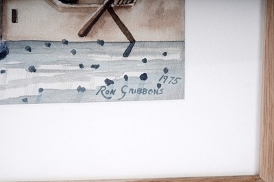 Lot 42 - Ron Gribbons - Fixing the Belt | watercolour