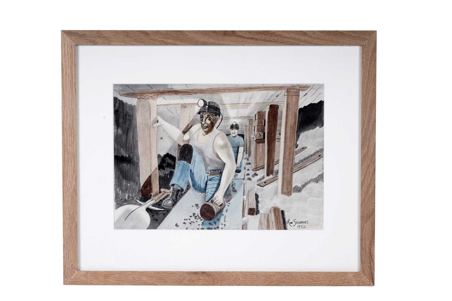 Lot 46 - Ron Gribbons - Placing the Pit Props | watercolour