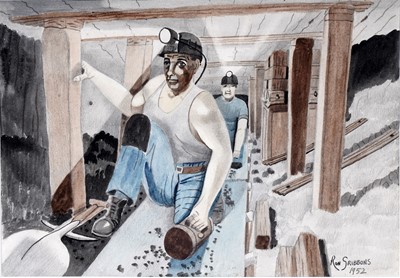 Lot 46 - Ron Gribbons - Placing the Pit Props | watercolour