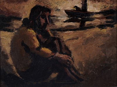 Lot 209 - Josef Herman - Woman Sitting on the Shore | oil
