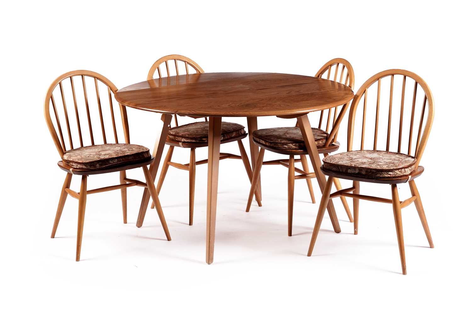 Lot 22 - Luciani Ercol for Ercol: a model ‘284’ dropleaf table; and four model ‘400’ dining chairs
