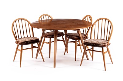 Lot 22 - Luciani Ercol for Ercol: a model ‘284’ dropleaf table; and four model ‘400’ dining chairs