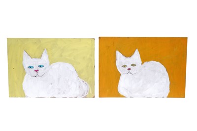 Lot 137 - Earl Swanigan - White Cats, on yellow and orange | acrylic