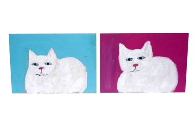 Lot 138 - Earl Swanigan - White Cats, on pink and blue | acrylic