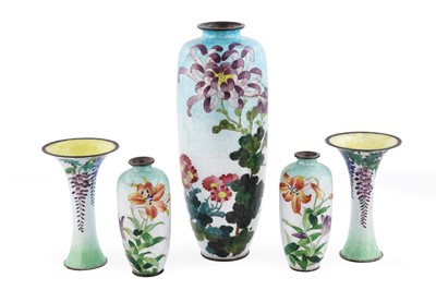 Lot 331 - Five ginbari cloisonne vases