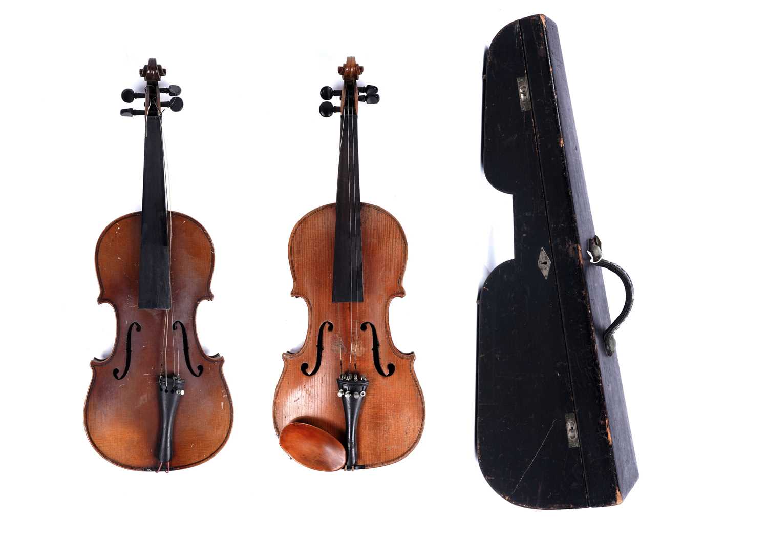 Lot 41 - Two German violins, one after Stradivari; and a vintage case