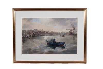 Lot 510 - Walter Holmes - Sunderland, looking west along the River Wear | pastel