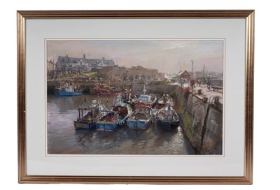 Lot 502 - Walter Holmes - Seahouses harbour | pastel