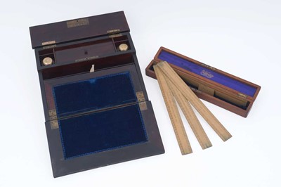 Lot 225 - A Victorian walnut stationary box; and a cased set of boxwood rules.