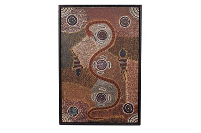 Lot 537 - Barney Tjungurrayi - Snake and Blue-Tongued Lizard | oil