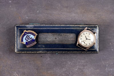 Lot 387 - A 1940's 9ct gold cased Omega wristwatch with Tynemouth Police interest badge