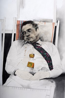 Lot 504 - Terry Wilson - Man in a Deck Chair | mixed media